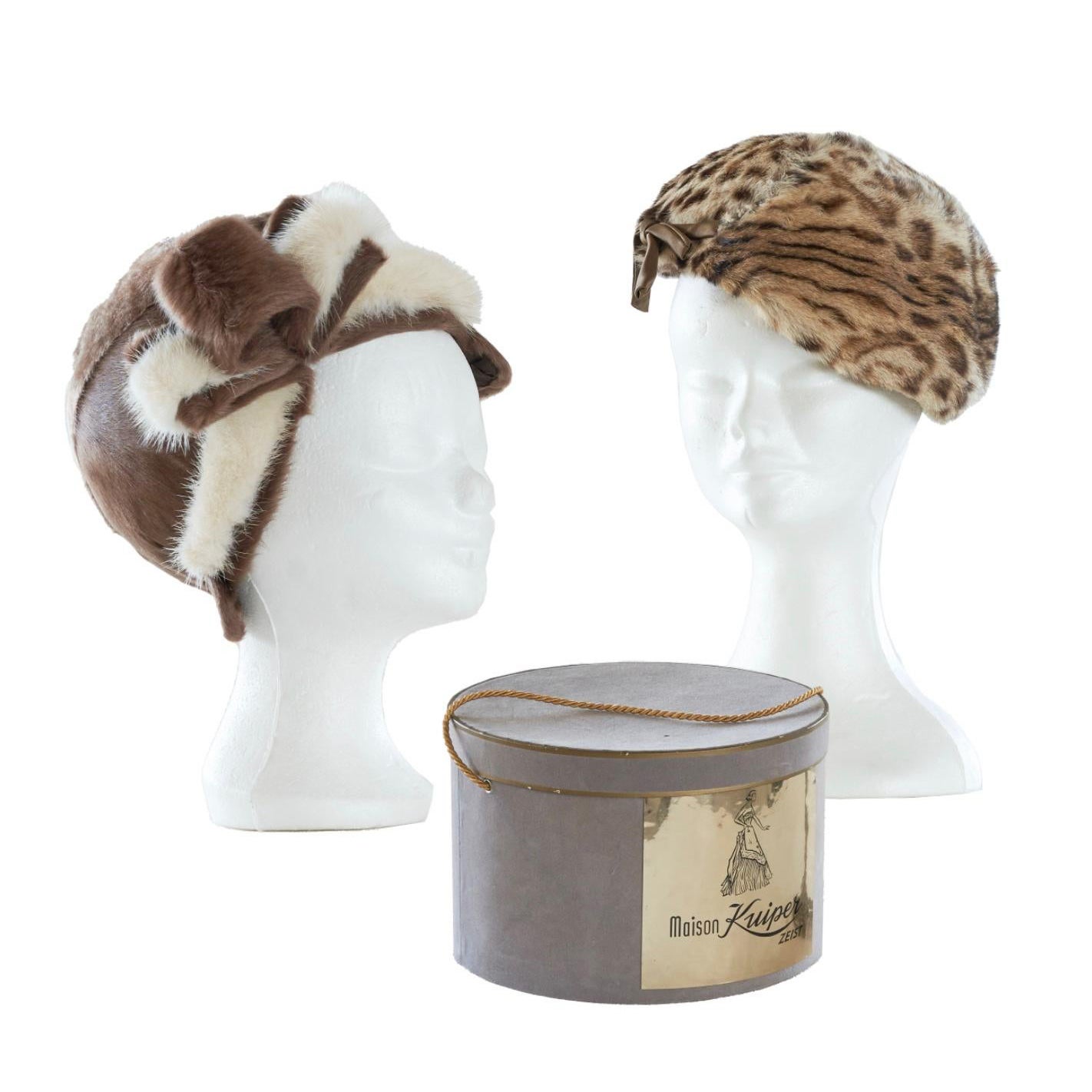 'Maison Kuiper' Pair of Fur Hats, 1950s For Sale