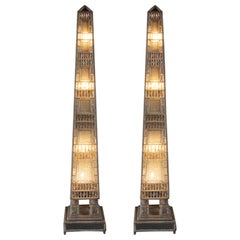 Retro Pair of Monumental and Elegant Obelisk-Shaped Floor Lamps