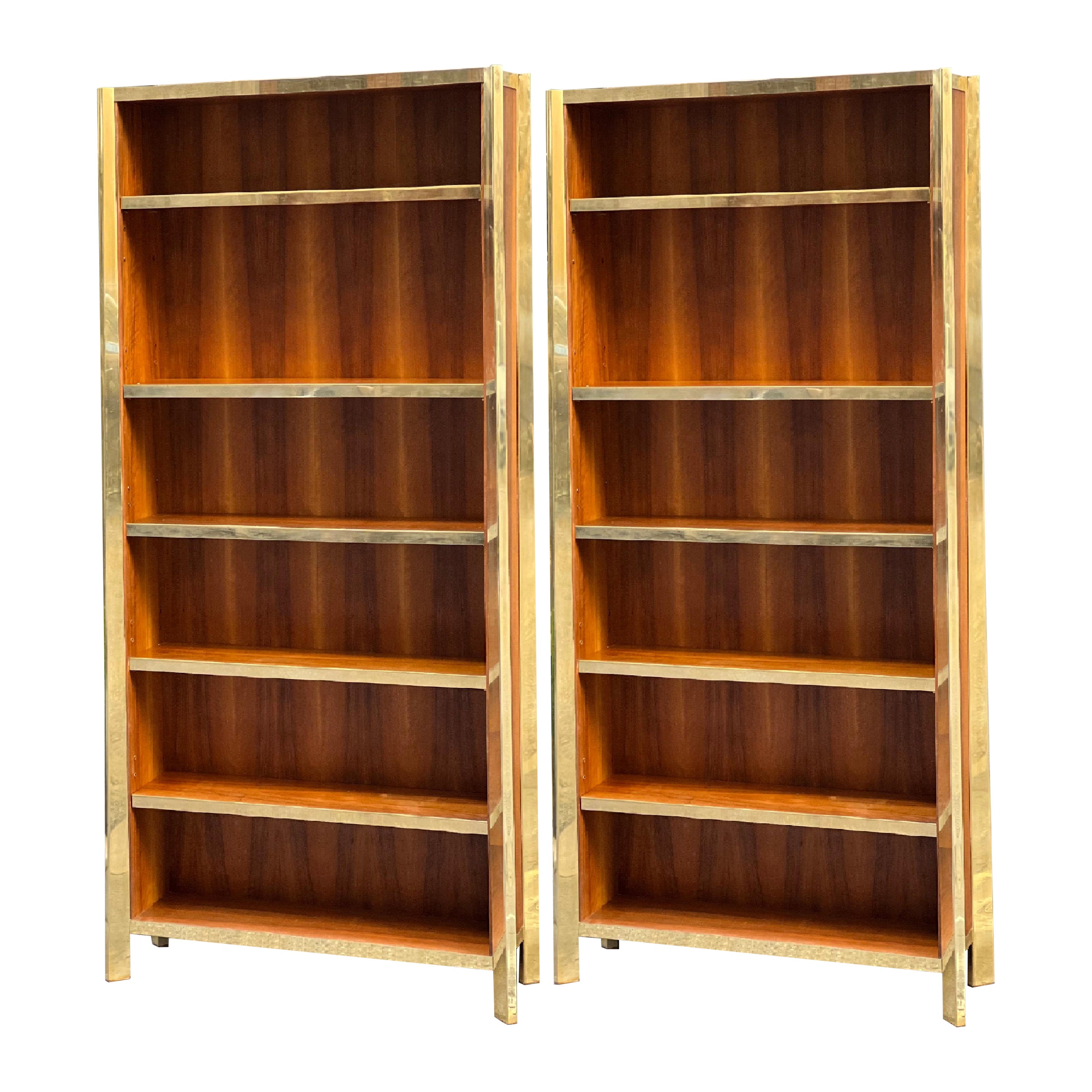 Pair of Cherry Wood and Brass Bookcases, 1980s