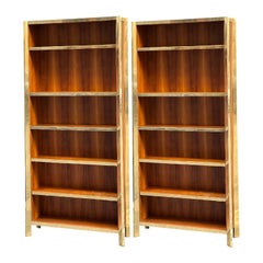 Used Pair of Cherry Wood and Brass Bookcases, 1980s