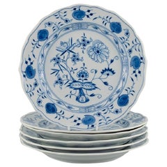 Meissen, a Set of Six Blue Onion Dinner Plates, Approximate 1900
