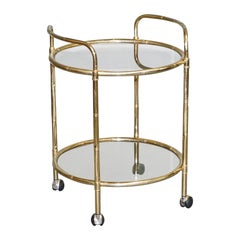 1950s Hollywood Regency Italian Faux Bamboo Brass & Smoked Glass Bar Trolley