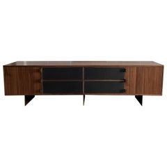 Walnut and Leather 'Augusto' Credenza Large with Bronze Legs by Luteca