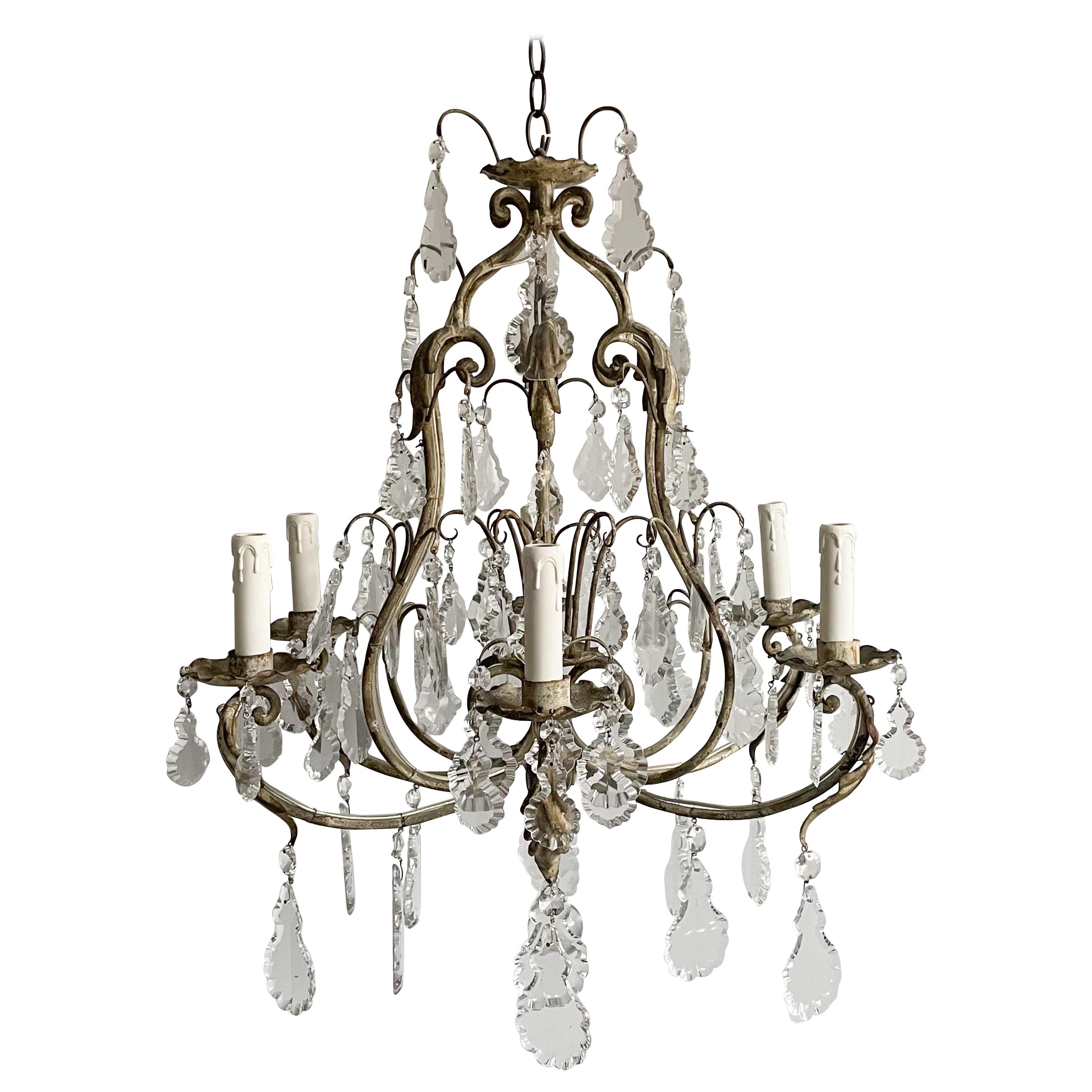 French Provincial-Style Iron and Crystal Chandelier