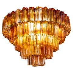 Vintage Modern Amber and Ice Color Murano Glass Chandelier or Flush Mount, 1970