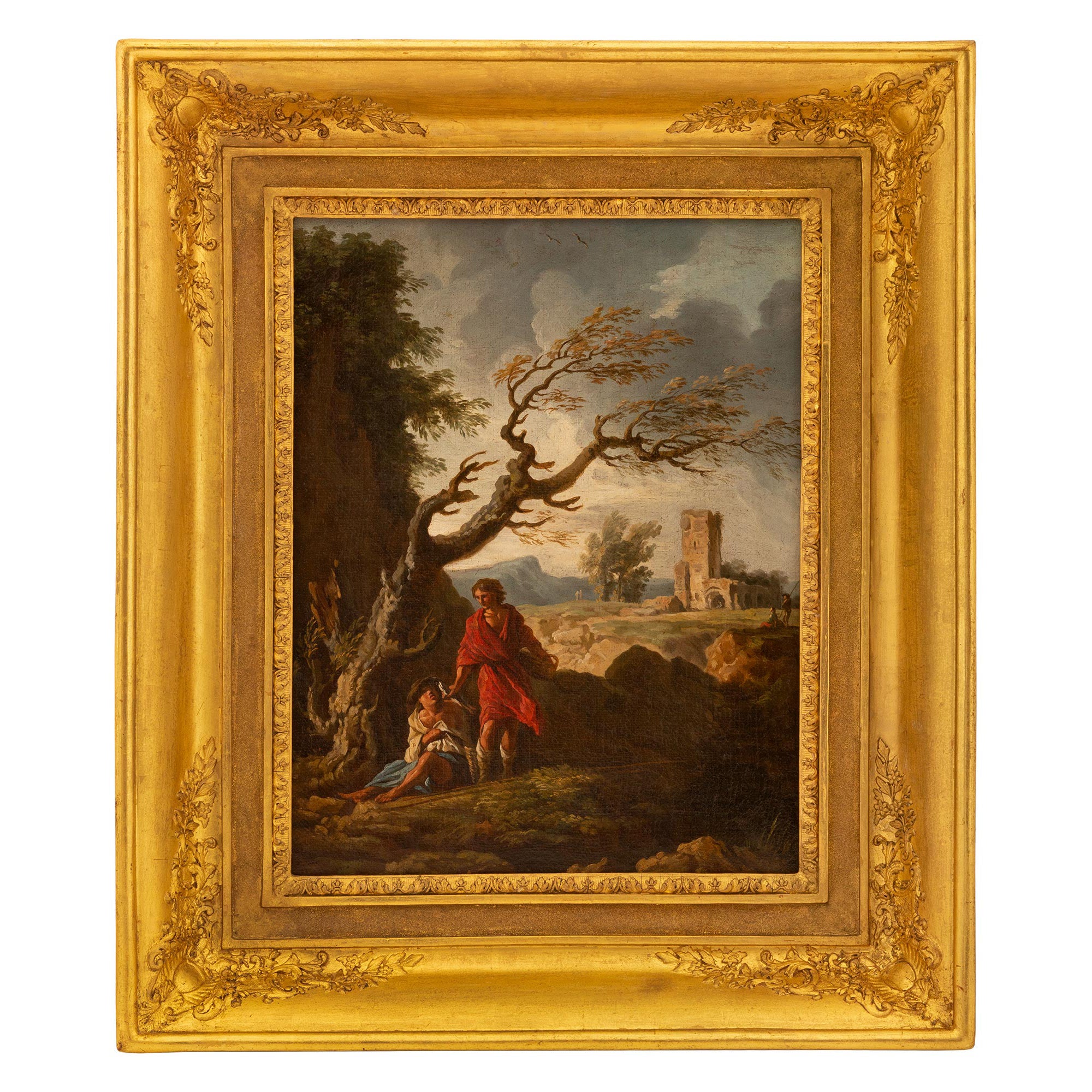 Continental 18th Century Oil on Canvas Painting in Its Original Giltwood Frame For Sale
