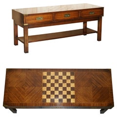 Stunning Vintage Military Campaign Chessboard Chess Games Coffee Table