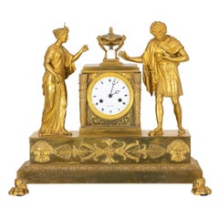 19th Century Gold French Empire Gilded Bronze Table Clock, Antique Pendulum