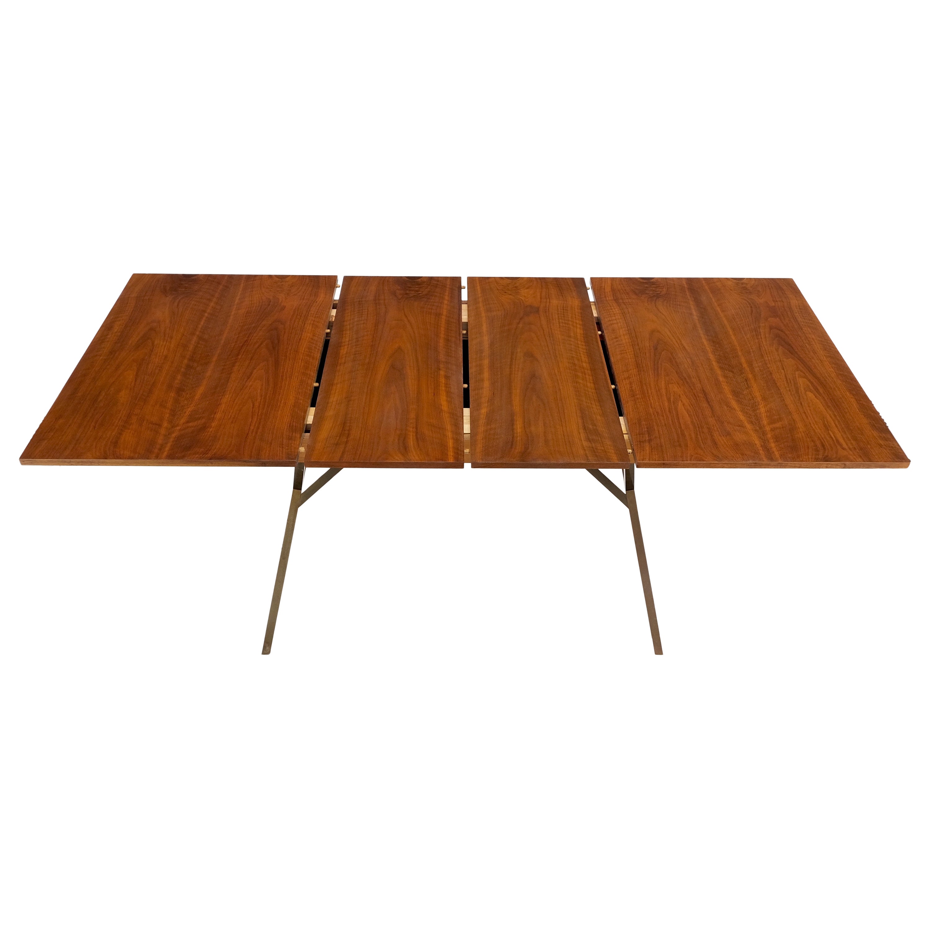 Solid Bronze Square Profile Two Extension Boards Walnut Top Dining Table Mint !