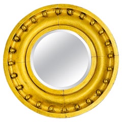 Runder Spiegel im Federal-Stil, Wandspiegel, vergoldetes Holz/Pfeiler/Schminktisch