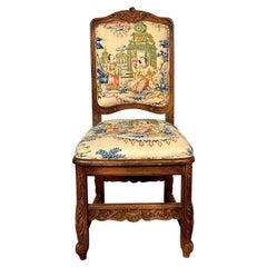 Hand Carved Accent / Side or Desk Chair, Asian Motif Fabric, Louis XV Style