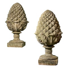 Pair of Large Stone Pineapple Finials or Pier Caps