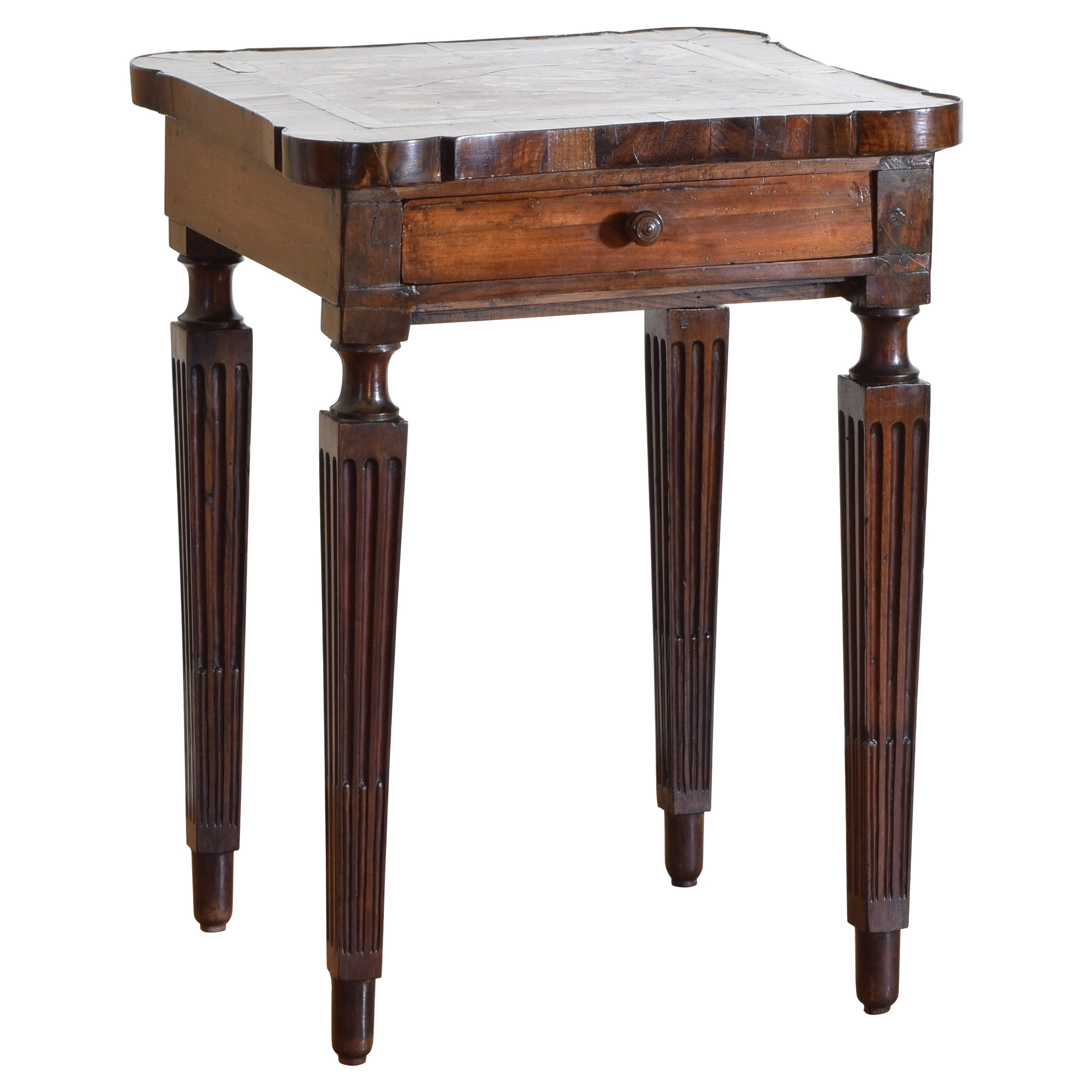 Italienischer, Parma-Tisch mit 1-Schubladen aus Nussbaum und Marmorplatte, Louis XVI.-Stil, um 1790