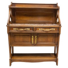 Antique Art Nouveau Walnut, Marbre & Brass Console or Little Buffet, French, circa 1910