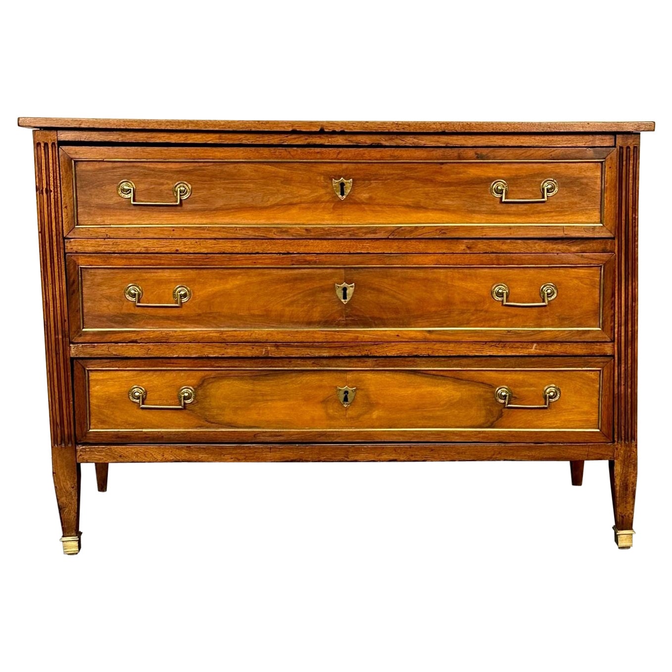 Period 18th Century French Louis XVI Mahogany Commode / Chest, Bronze Accent For Sale