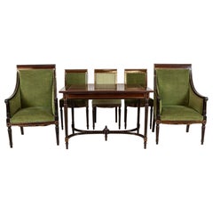 English Walnut Living Room Set From the Mid-20th Century in Green Upholstery