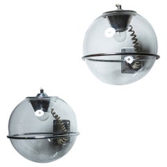 Vintage Two Spherical Murano Glass and Chrome Sconces by Aldo Cosmacini, Italy, 1960s