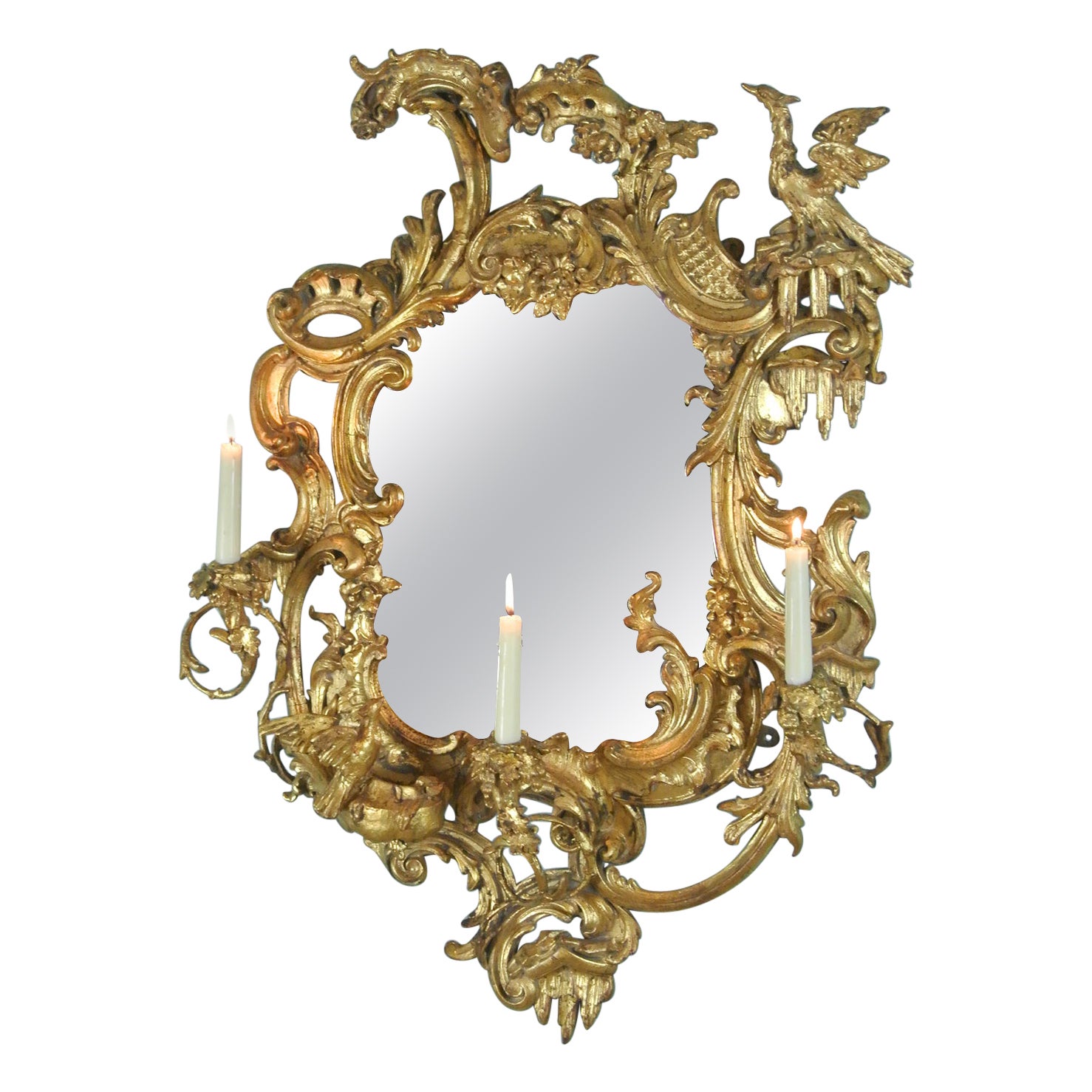 Important George II Chippendale Period Carved Giltwood Girandole Mirror c.1750