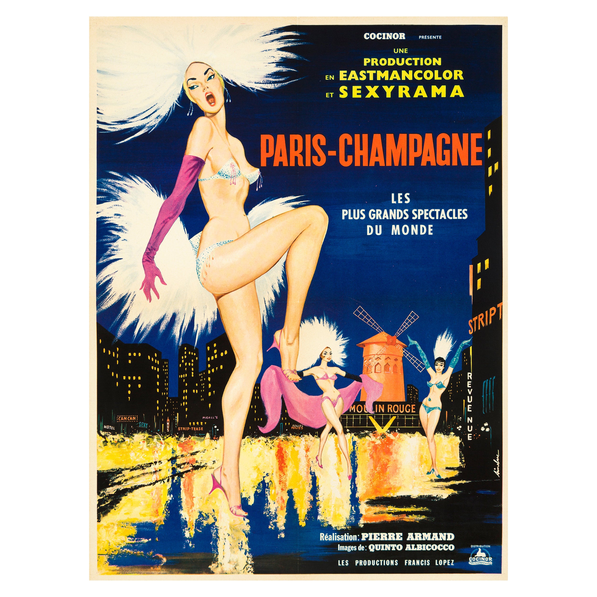 "París-Champán" Cartel Original Vintage de Película Francesa, 1964