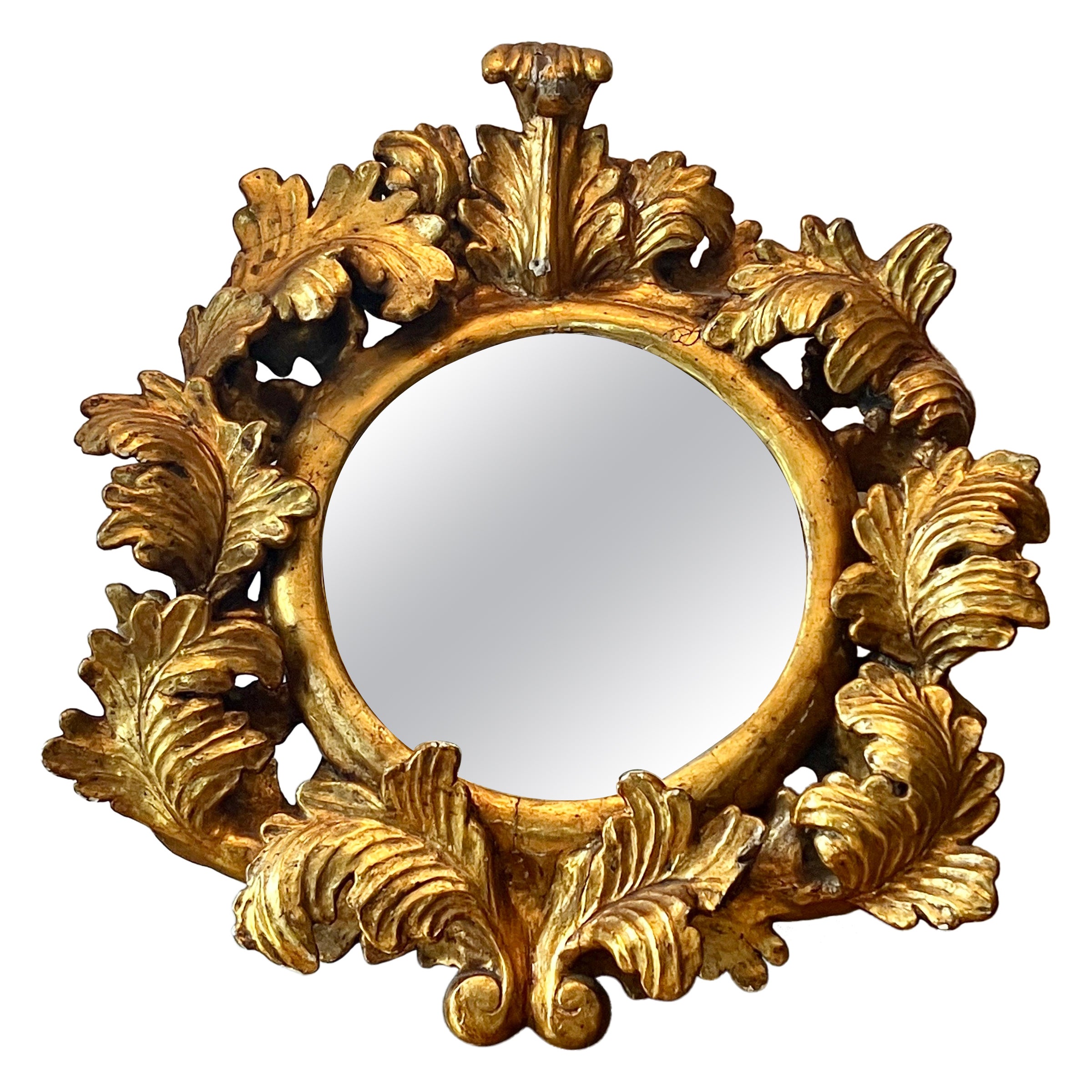 Italian Baroque Round Gilded Wood Mirror, Sicily 18th C For Sale