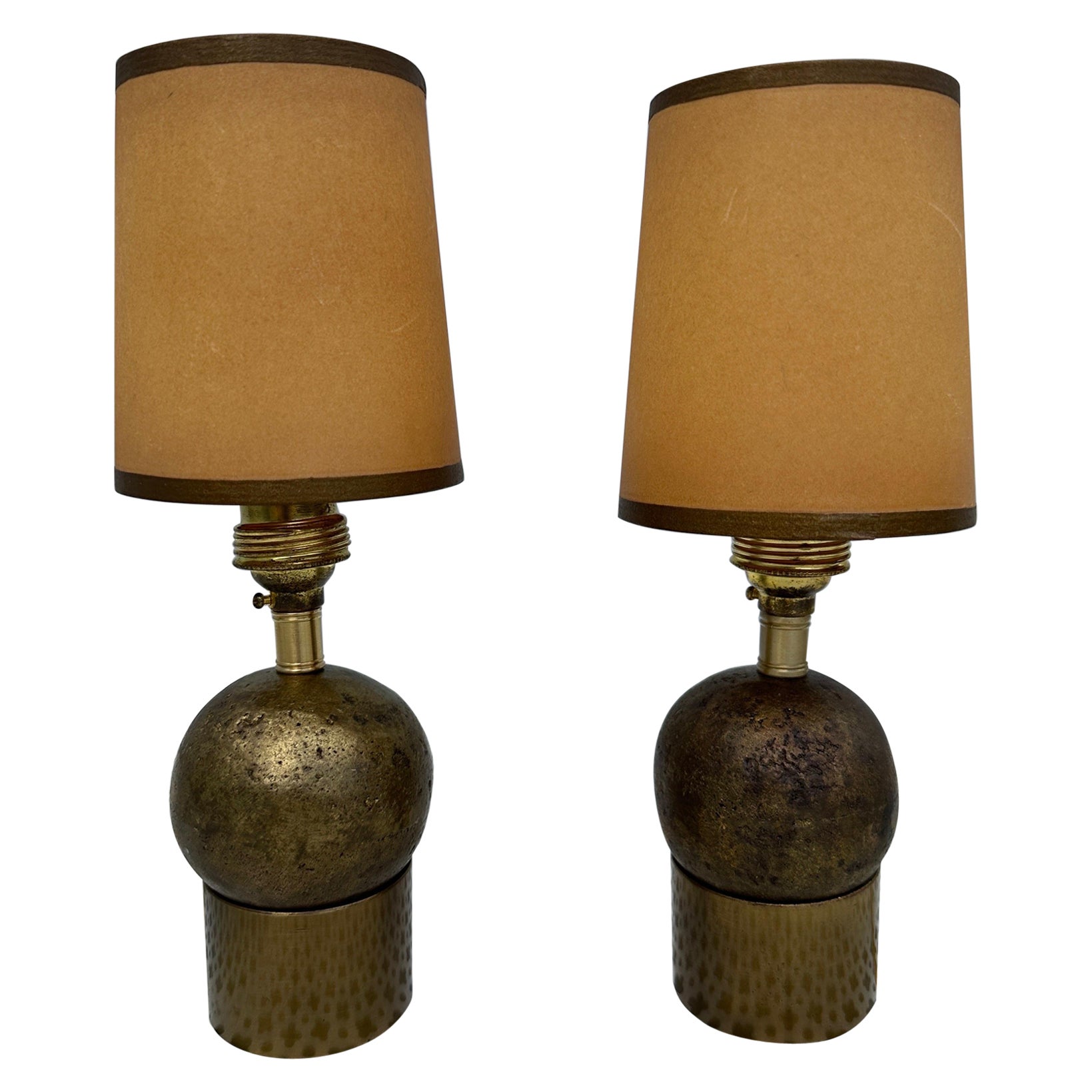 Petite Italian Mantel Bronze Lamps, Pair For Sale
