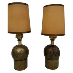 Petite Italian Mantel Bronze Lamps, Pair