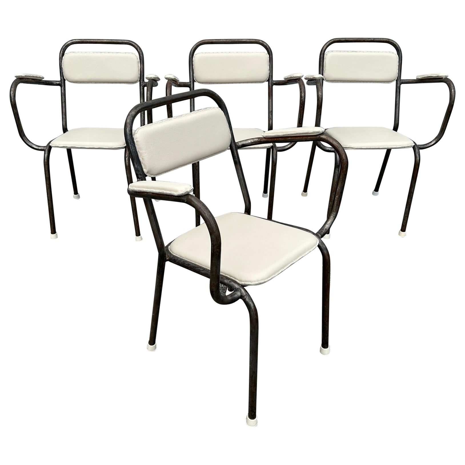 French Industrial Set of Four Dining Chairs For Sale