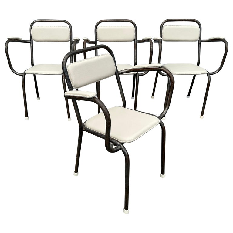 French Industrial Set of Four Dining Chairs For Sale at 1stDibs