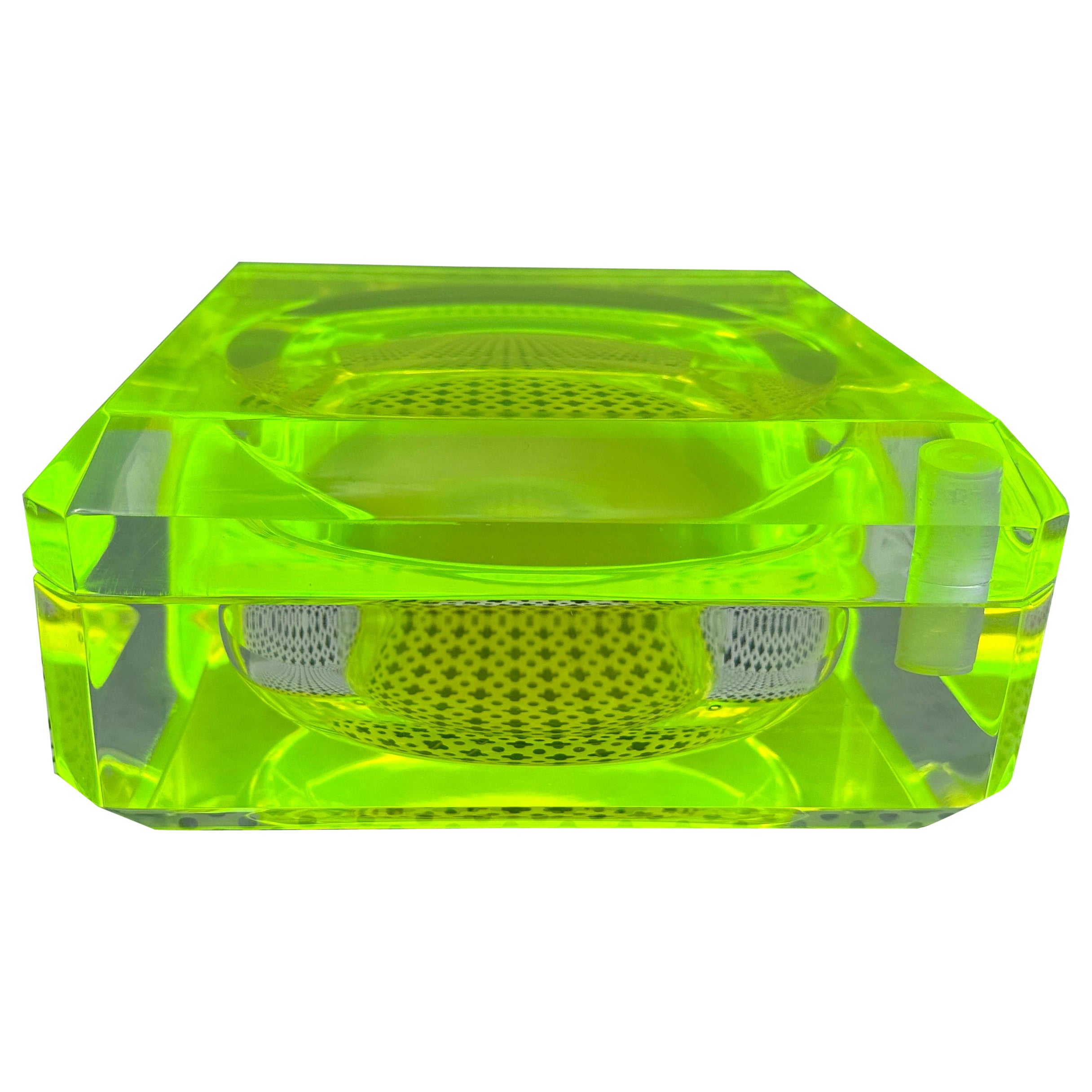 Vintage Lucite Faceted Swivel Top Candy Dish with Neon Infusion For Sale