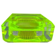 Vintage Lucite Faceted Swivel Top Candy Dish with Neon Infusion