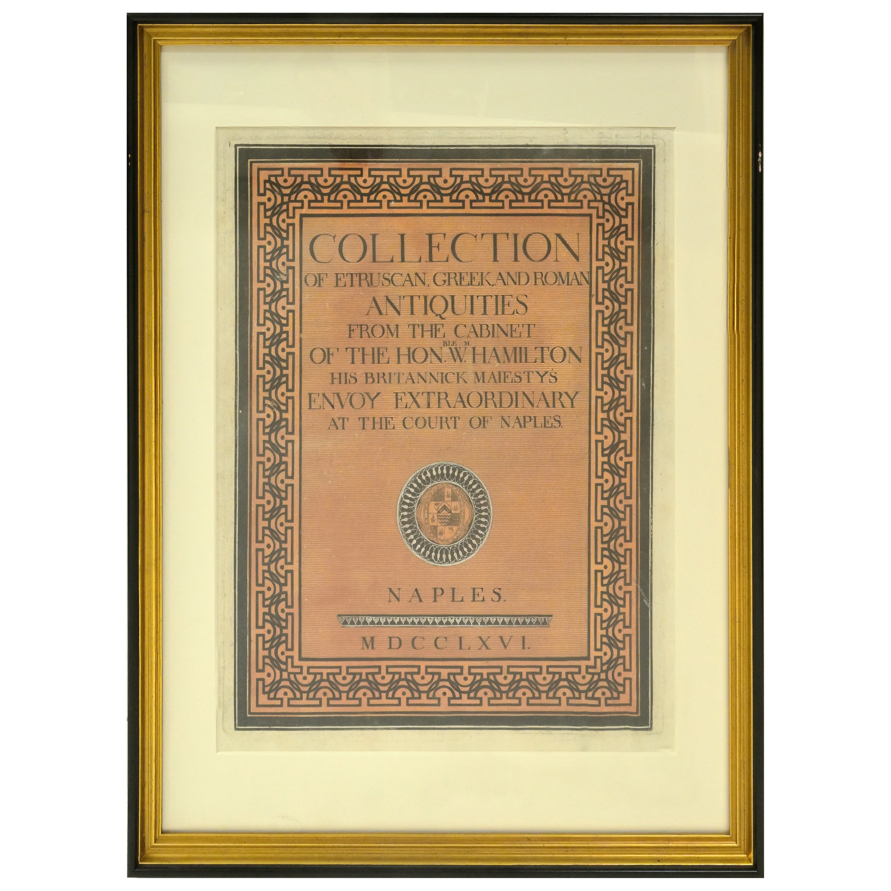 Framed William Hamilton Antiquites Etrusques, Grecques Et Romain Cover For Sale