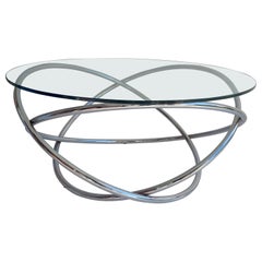 Midcentury Italian Space Age Glass and Chrome Spiral Base Coffee Table, 1970s