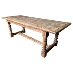 Antique Large French Bleached Oak Farmhouse Dining Table 