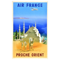 Original Vintage Travel Poster Air France Proche Orient Middle East Airline Art