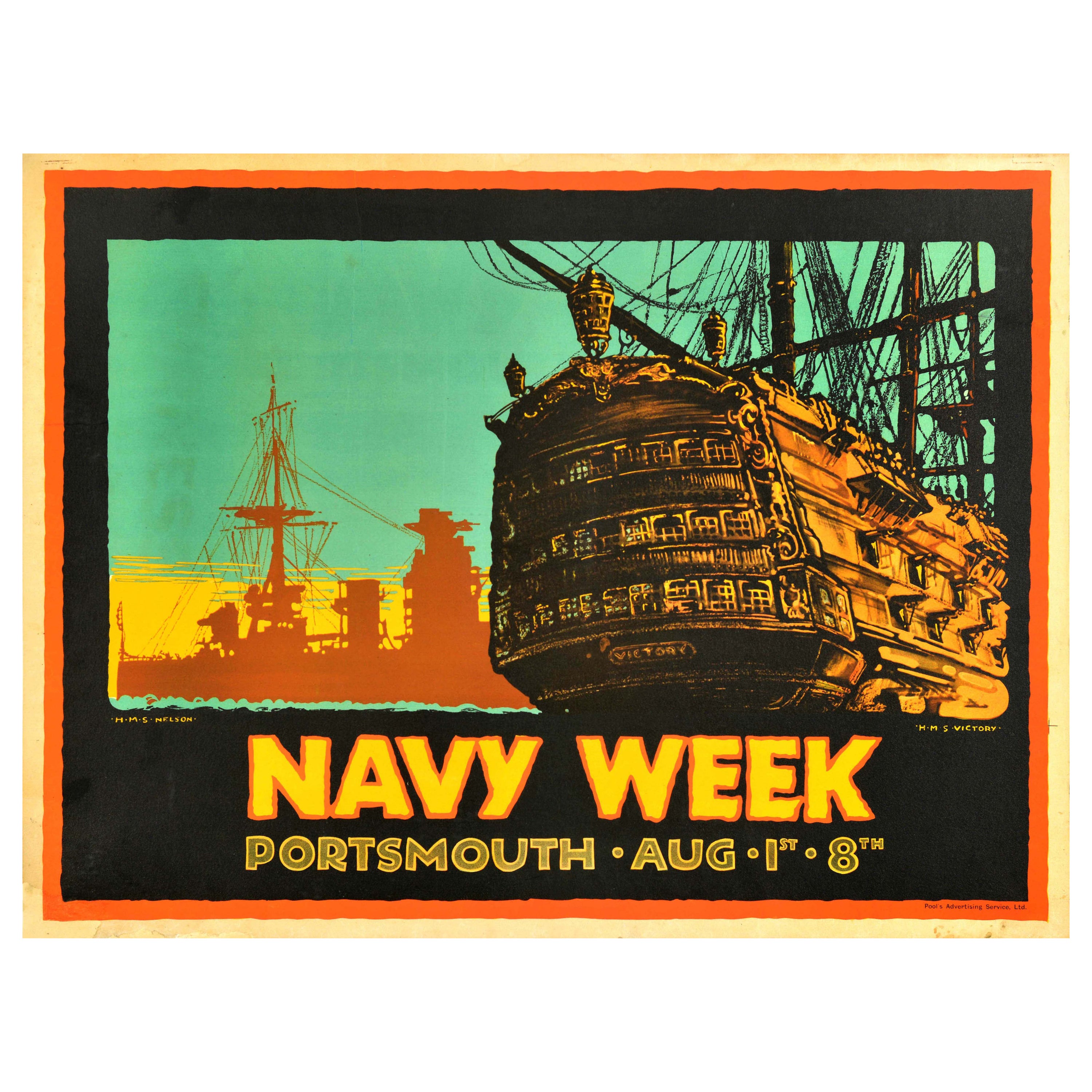 Original Vintage Advertising Poster Navy Week Portsmouth HMS Nelson Victory Ship