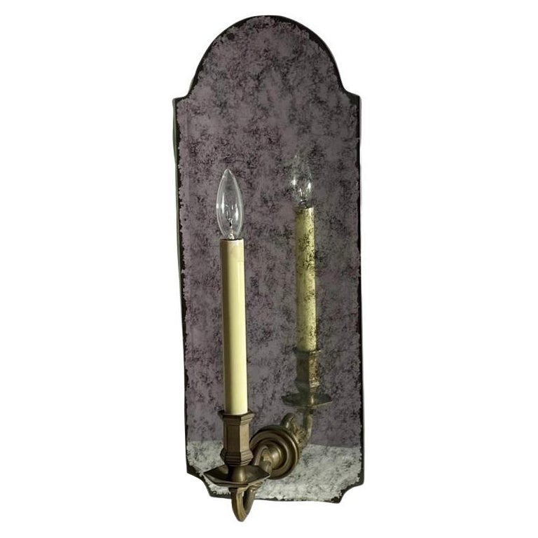 Antiqued Mirror Wall Sconce with Patinated Electrified Brass Arm. - 3  For Sale