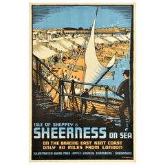 Original Vintage Travel Poster Sheerness On Sea Isle Of Sheppey Kent Railway