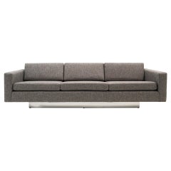 Gray Three Piece Sofa, Recessed Chrome Plinth Base. Attributed to Harvey Probber