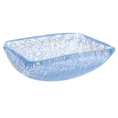 Seguso Murano 1954 Sky Blue Merletto Ribbons Italian Art Glass Ring Dish Bowl