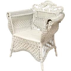 19th Century American White-Painted Wicker Bergere Armchair