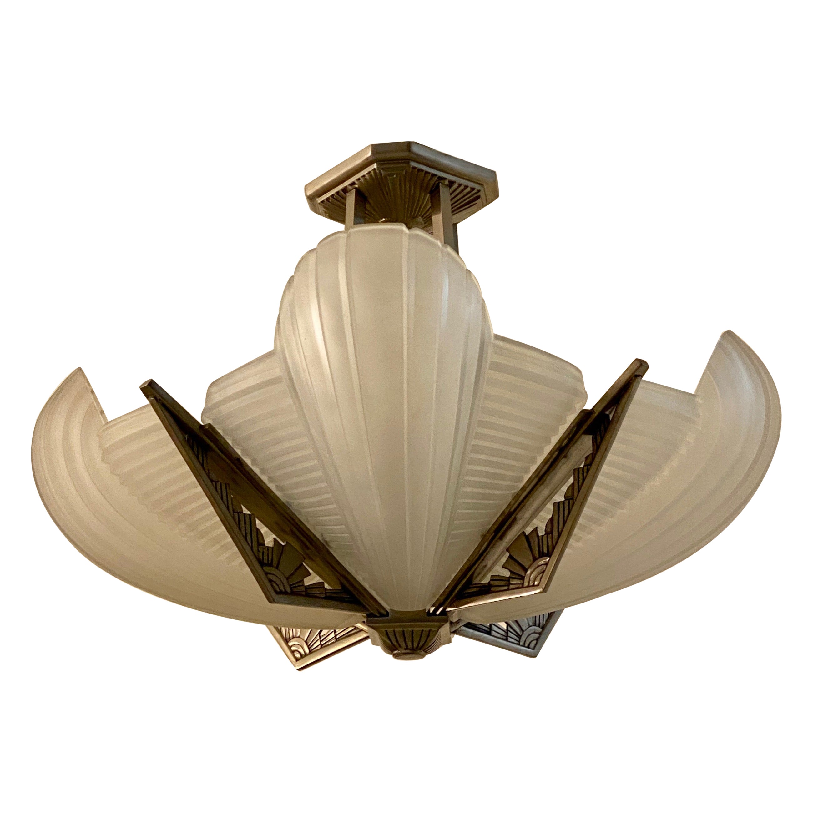 French Art Deco Chandelier Signed by Atelier Petitot For Sale