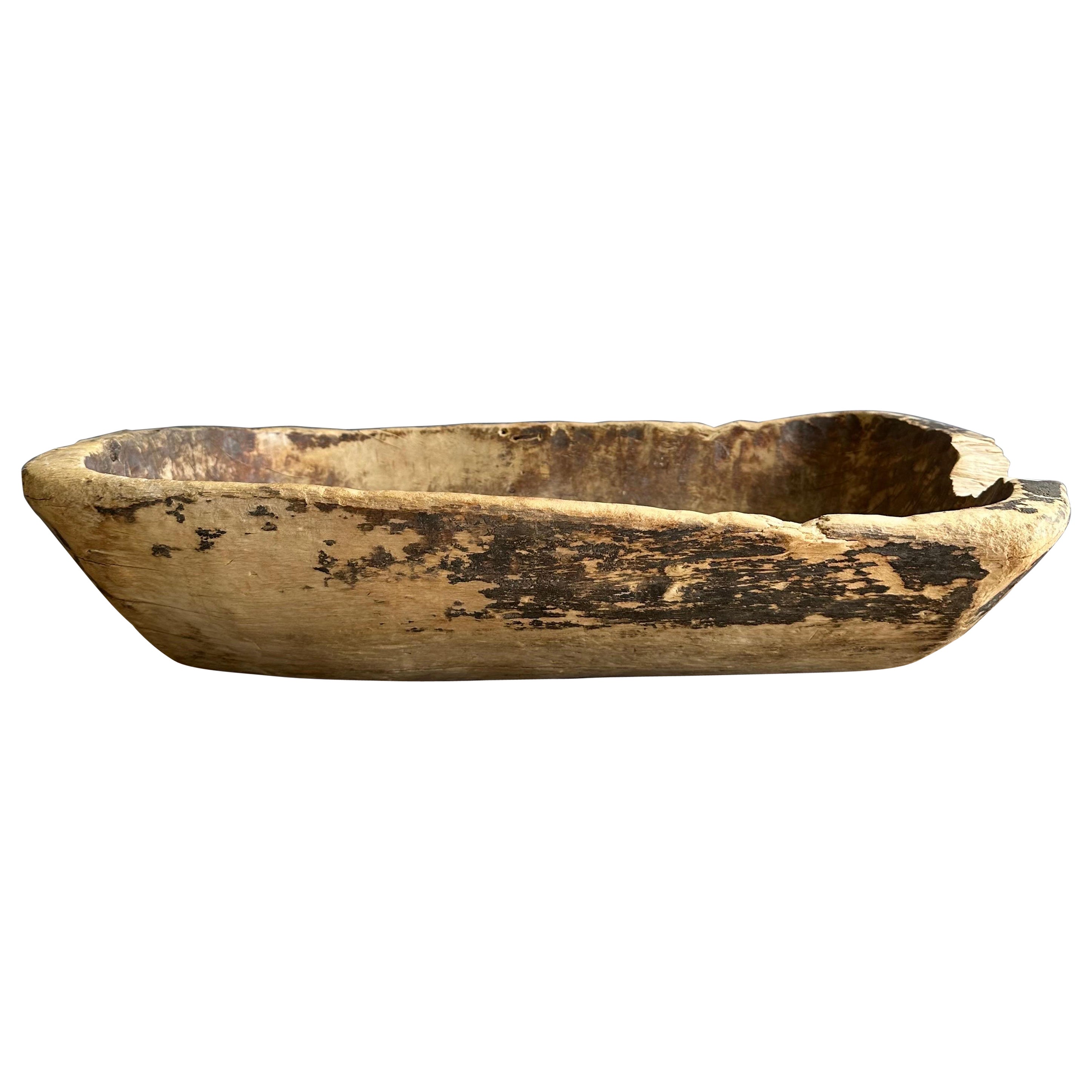 Vintage Wood Trough Decorative Bowl For Sale