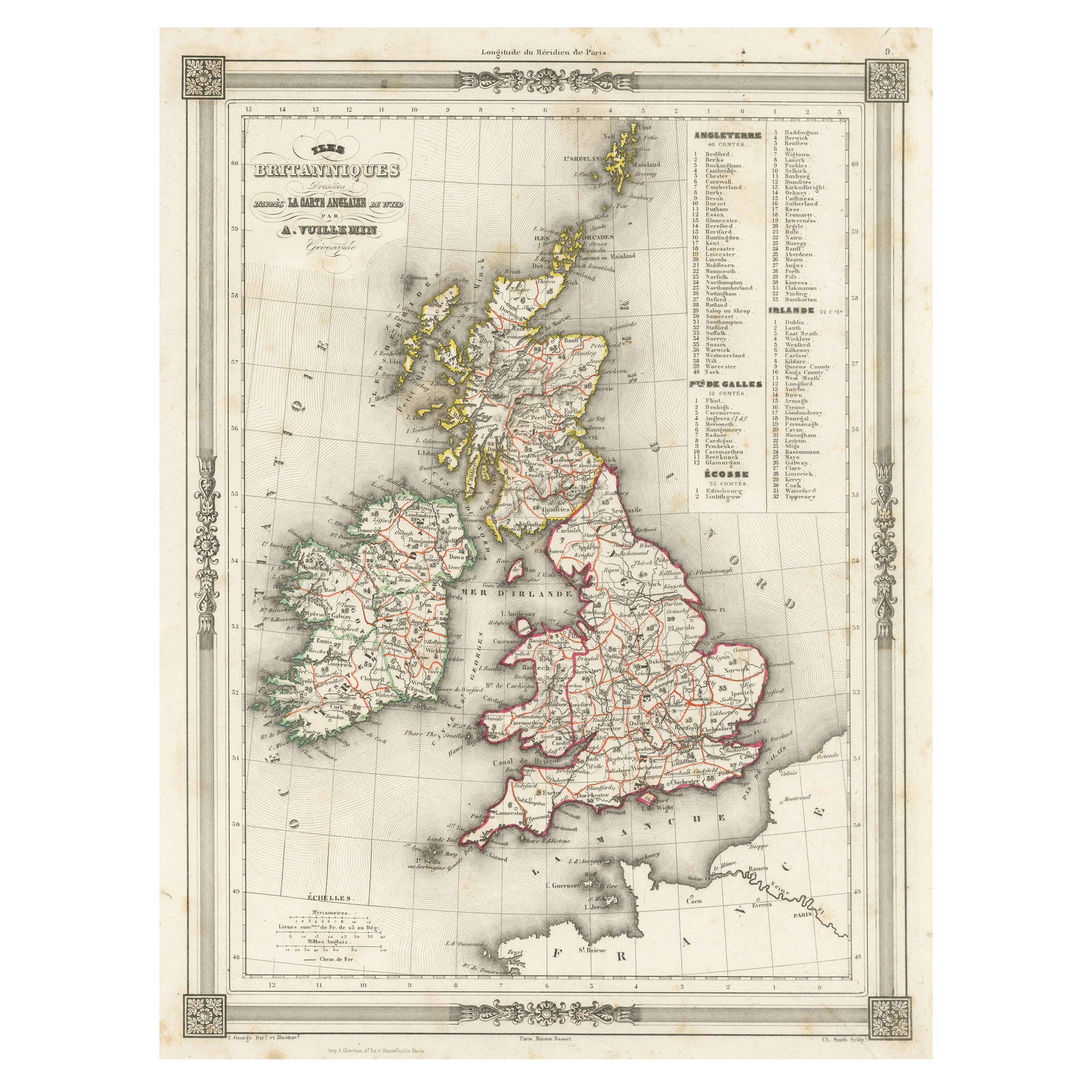 Antique Map of the British Isles with Outline Coloring For Sale