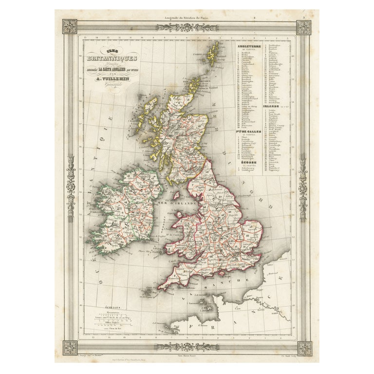 Antique Map of the British Isles with outline colouring For Sale at 1stDibs