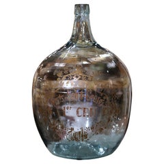 French Hand Blown Demijohn Glass Bottle and Gilt with "Nuits-St-George" Crest