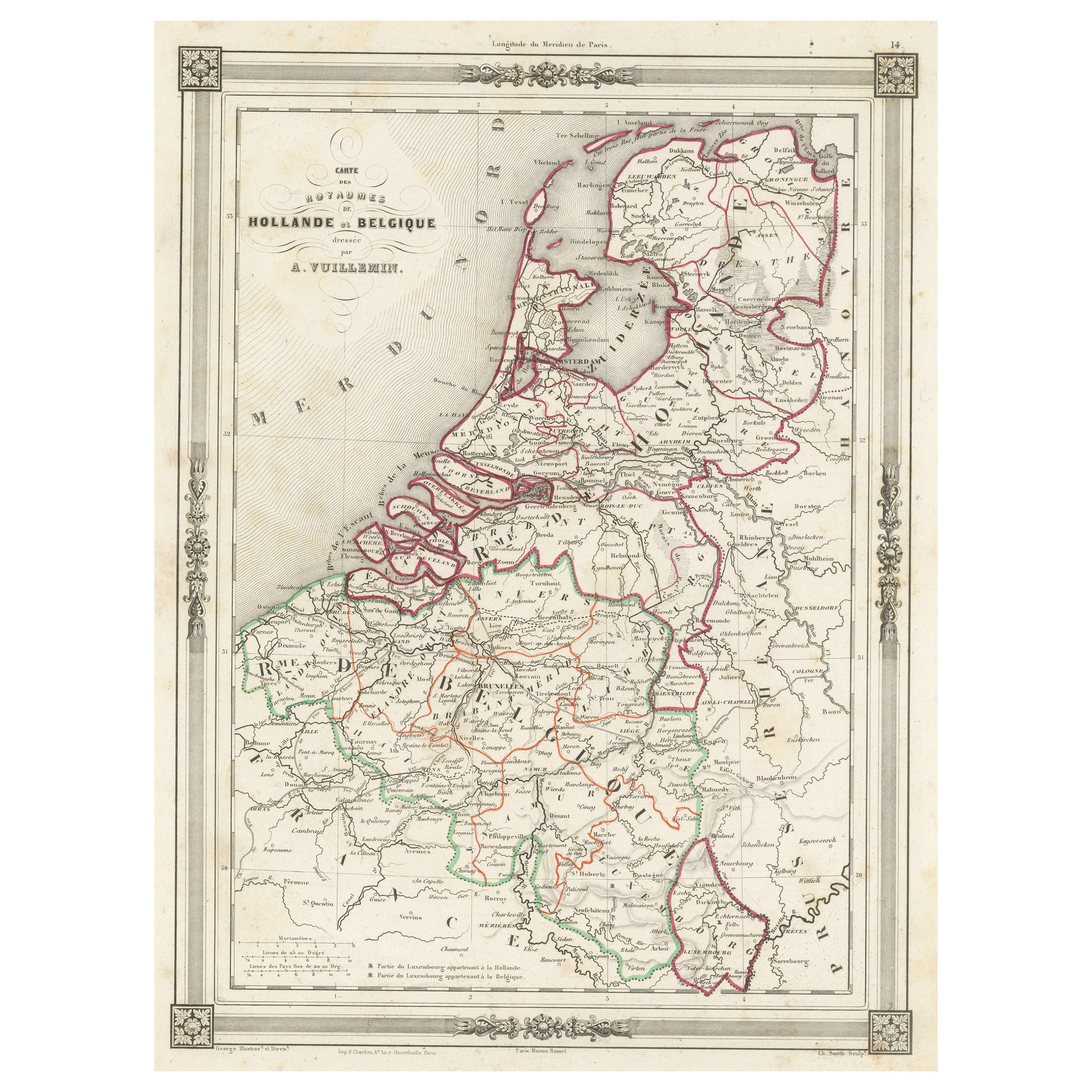 Antique Map of the Netherlands, Belgium and Luxembourg For Sale