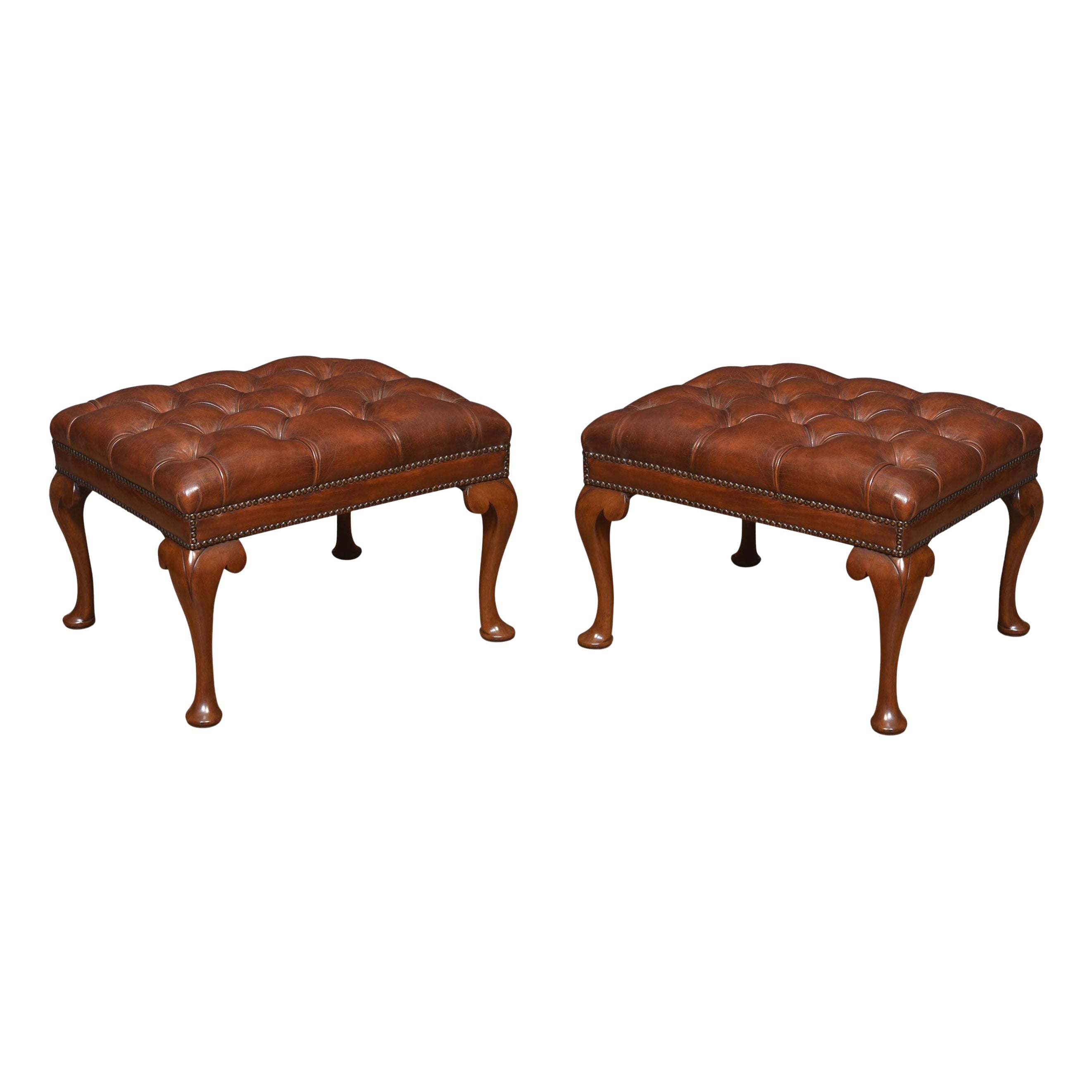 Pair of Leather Uppolstered Stools For Sale