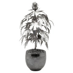 Silvered Tole Marijuana or Cannabis Potted Plant, Park Avenue Pot Plant