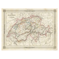 Esplendor Suizo: Mapa antiguo de Suiza y sus cantones, 1852