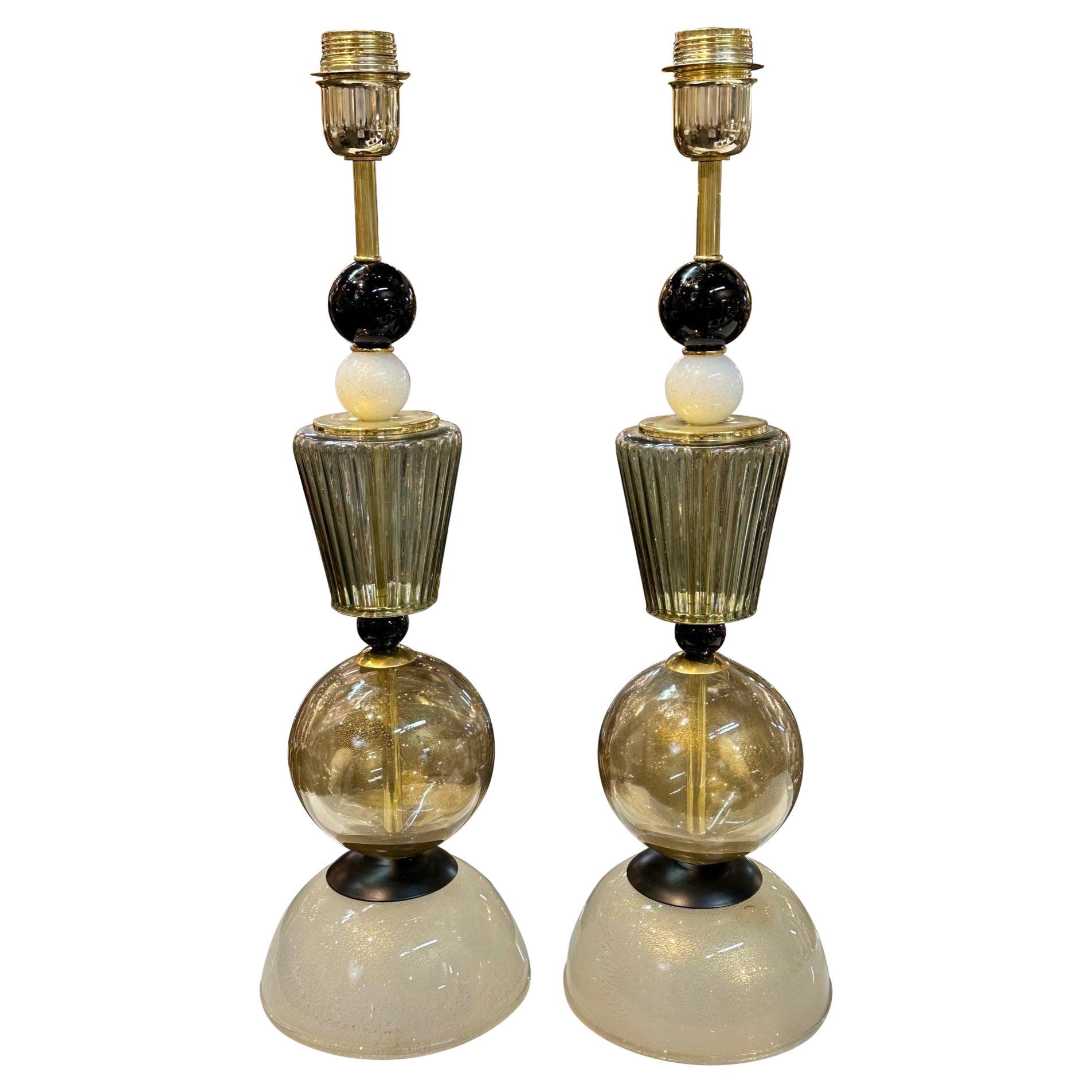 Pair of Murano Glass Component Lamps For Sale